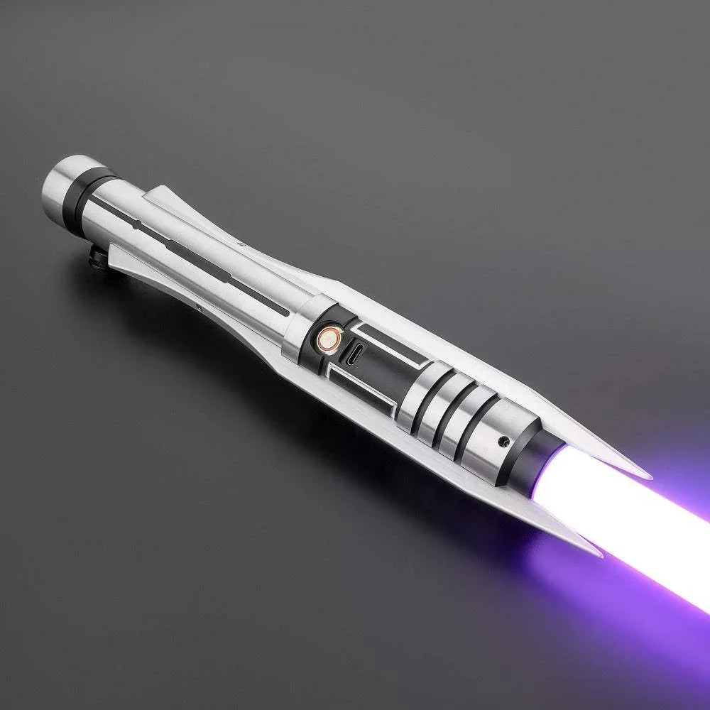 Custom lightsaber inspired by the Star Wars character Bastila Shan, purple blade, silver hilt