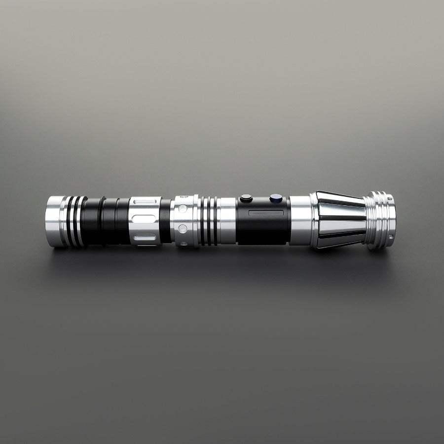Custom replica lightsaber hilt inspired by Darth Vader, metallic silver and black design