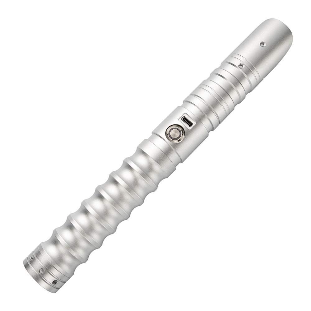 Silver custom lightsaber hilt inspired by Luke Skywalker, ridged grip, for heavy dueling