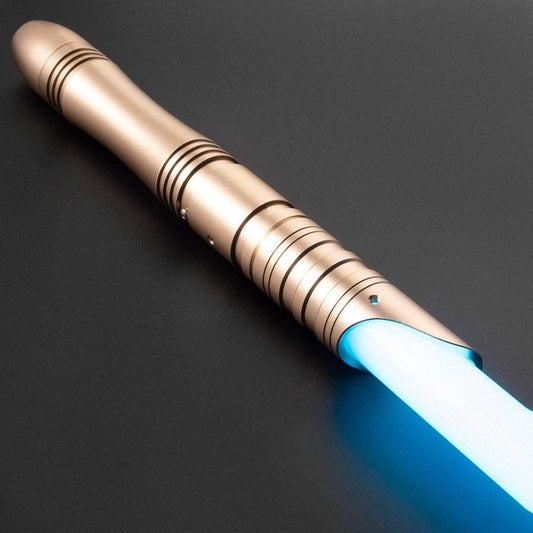 Obi-Wan Kenobi inspired custom lightsaber with bronze hilt and blue blade on black background