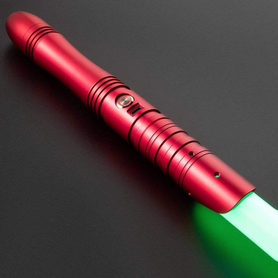 Red hilt lightsaber with green blade, not specific to any Star Wars character