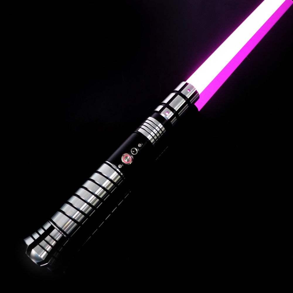 Mace Windu inspired lightsaber with metallic hilt and purple blade, custom Neopixel saber