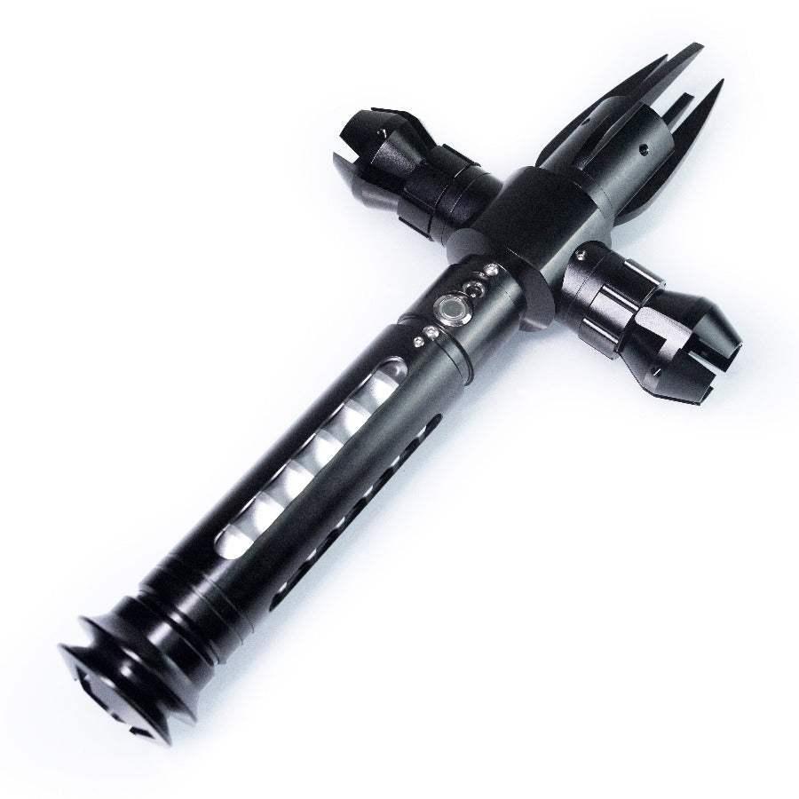 Black crossguard lightsaber inspired by Kylo Ren from Star Wars, custom Neopixel hilt